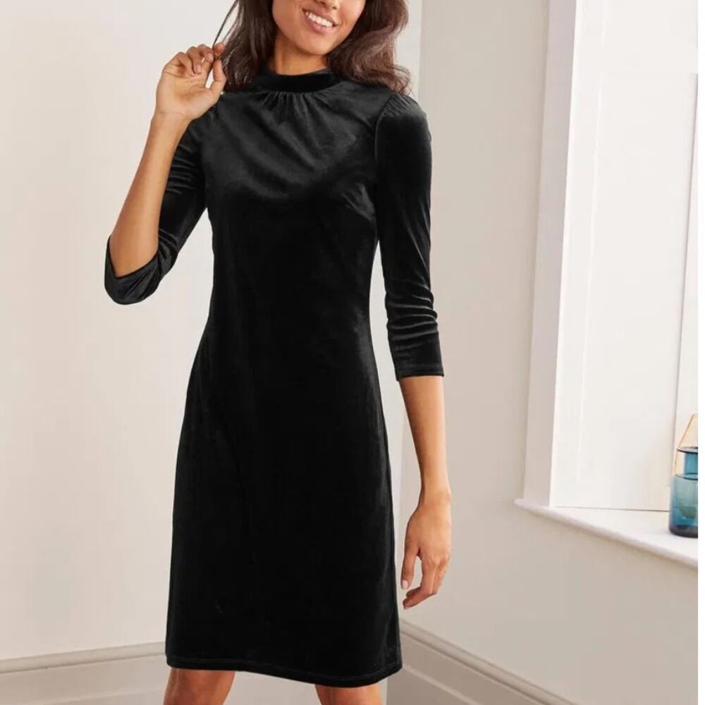 Boden NEW Livia Velvet Dress Womens Size 6 6R Black Stretch Luxe Party LBD NWT